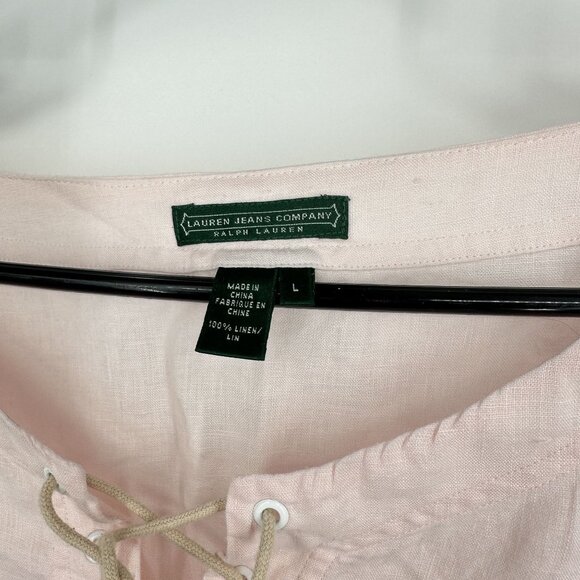 Lauren Jeans Company Ralph Lauren‎ Old Money Linen Blouse Light PInk Size Large - Picture 3 of 6